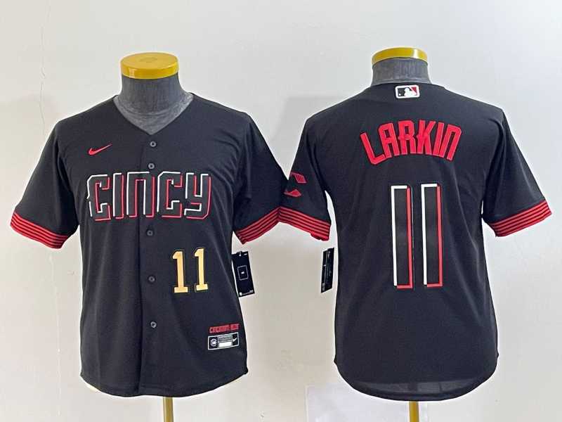 Youth Cincinnati Reds #11 Barry Larkin Number Black 2023 City Connect Cool Base Stitched Jersey->mlb youth jerseys->MLB Jersey